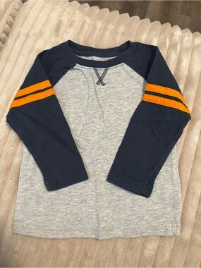 Boys Long-Sleeve Raglan Shirt in Gray and Navy with Orange Stripes